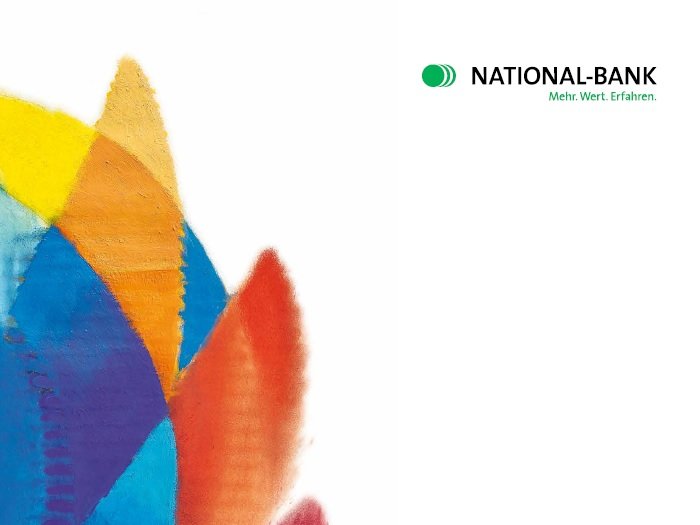 Titelbild Geschaeftsbericht 2022, Ausschnitt des Kunstwerk "Rotation" von Heinz Mack, 2013 und Logo der National-Bank