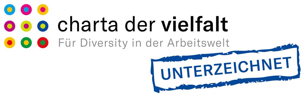 Logo Charta der Vielfalt mit Ergaezung des Schriftzugs "Unterzeichnet"