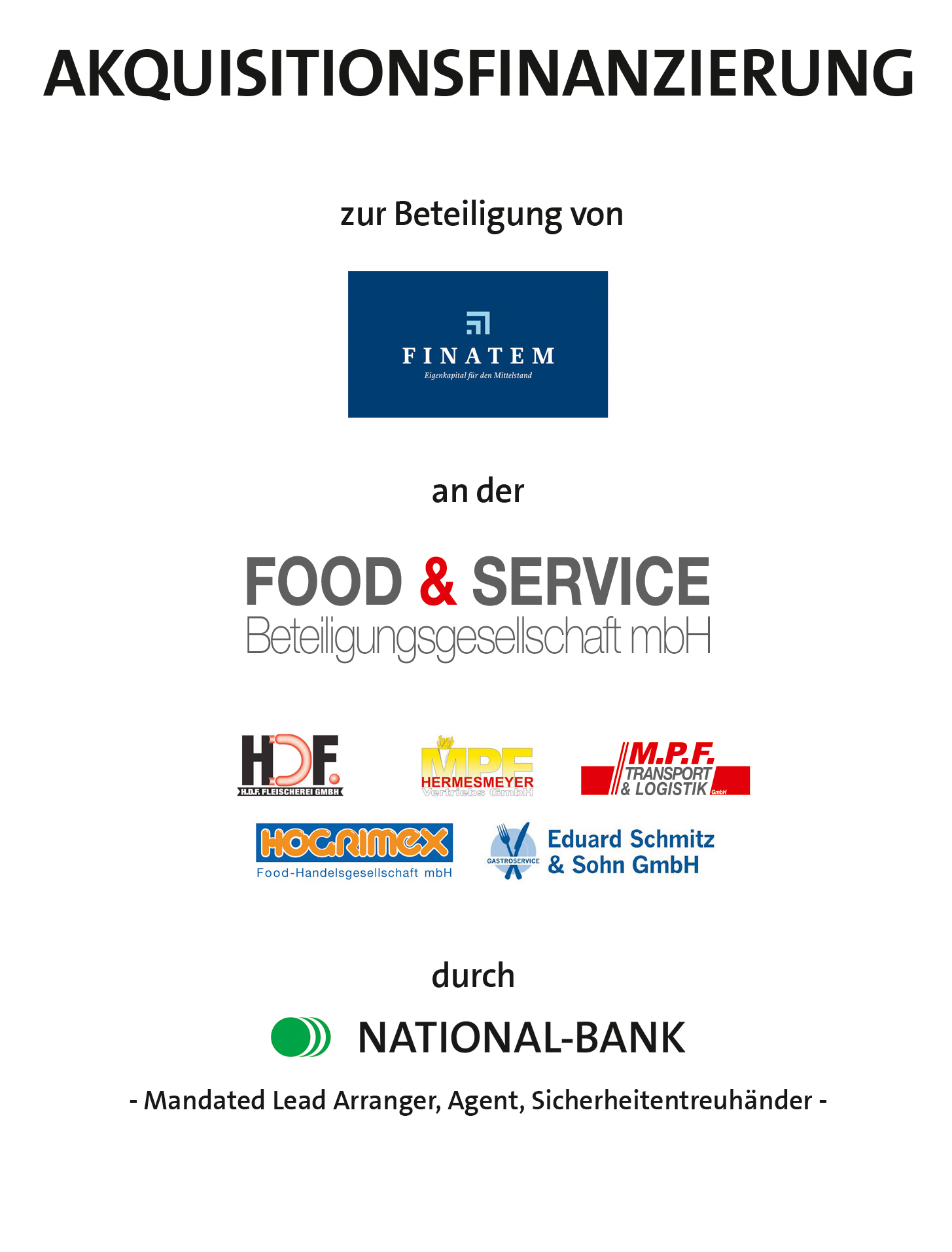 Referenzen fuer Akquisitionsfinanzierung Finatem mit Firmenlogos