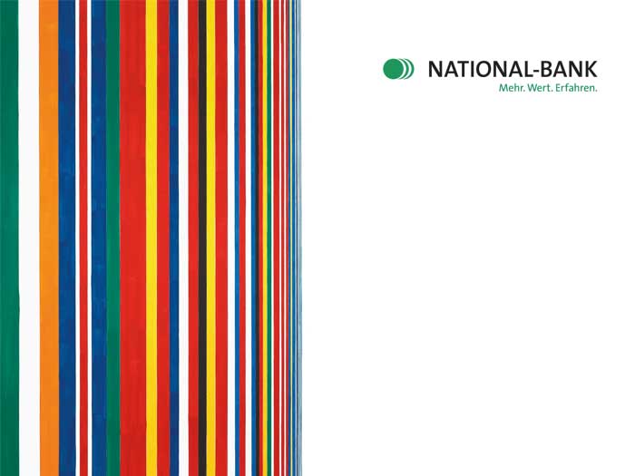 Titelbild Geschaeftsbericht 2024, Ausschnitt des Kunstwerks "Artificial European Architecture - Wall" von Brigitte Waldach, 2022 und Logo der National-Bank