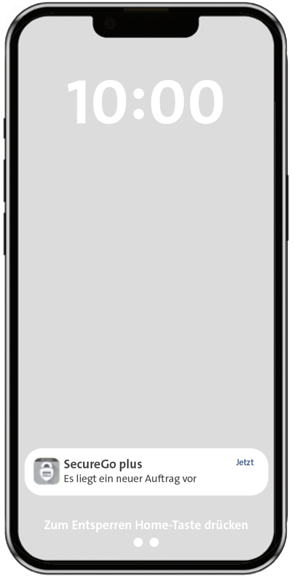 Mobiltelefon zeigt Screenshot mit Push-Nachricht fuer neuen SecureGo-plus-Auftrag